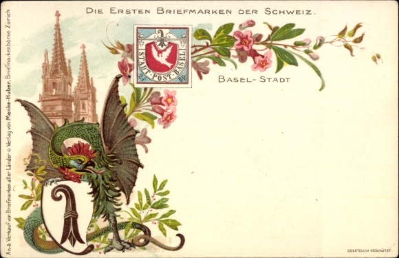 litho Bâle Basel Stadt Schweiz, De eerste postzegels in Zwitserland, Stadtpost Basel