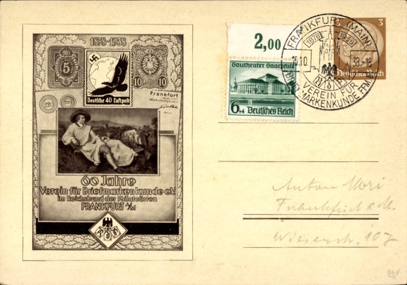 Ganzsachen Ak Frankfurt am Main, 60 Jahre Verein für Briefmarkenkunde, Reichsbund der Philatelisten