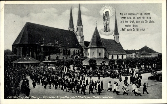 Ak Altötting in Oberbayern, Gnadenkapelle, Stiftsstadtpfarrkirche, Menschenmenge, historische ...