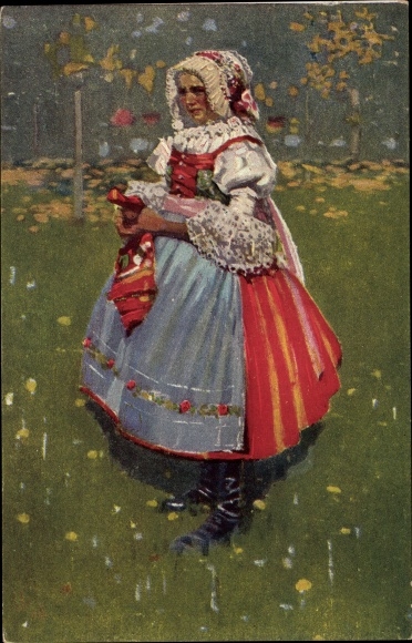 Artist Postcard Uprka, J., Woman in Slovak costume