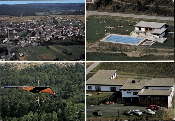 Postcard Dodenau Battenberg on the Eder Hessen, swimming pool, paragliders, Berghotel Waidmannsheil