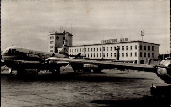 Postcard Frankfurt am Main, Airport, Airplane Pan American World Airways