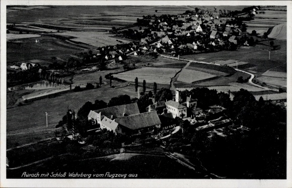 Ak Aurach in Midden-Franken. Luchtfoto, kasteel Wahrberg