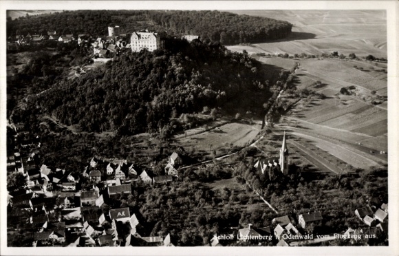 Postcard Niedernhausen Fischbachtal in the Odenwald, Lichtenberg Castle, aerial photograph