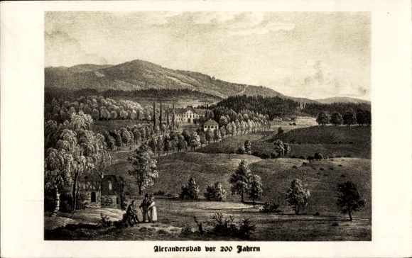 Postcard Bad Alexandersbad in the Fichtelgebirge Upper Franconia, panorama 200 years ago