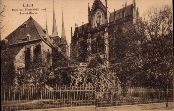 Postcard Erfurt in Thuringia, Cathedral with image of Mary, Severi Church