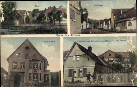 Ak Alterode Arnstein Sachsen Anhalt, Plan, Dorfstr., Fausts Villa, Restaurant Geschäft Karl Müller