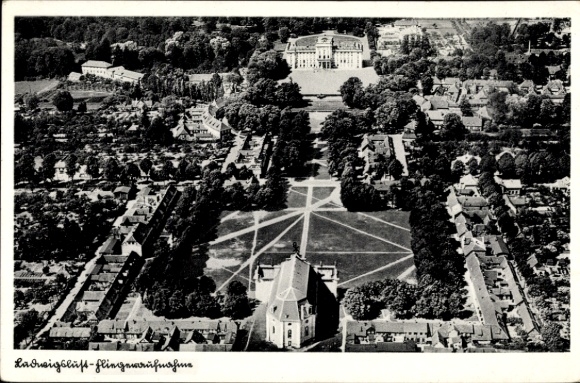 Postcard Ludwigslust in Mecklenburg, castle, castle park, aerial photograph