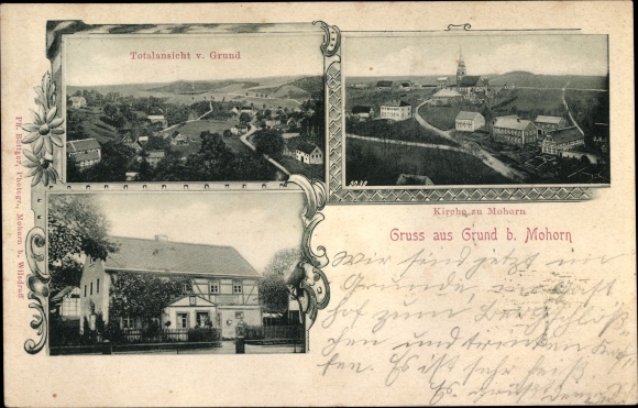 Ak Grund Mohorn Wilsdruff Saksen, totaalaanzicht, kerk