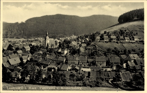 Ak Bergstadt Lautenthal Langelsheim am Harz, Panoramablick auf Lautenthal, Kirche sichtbar, Ge...