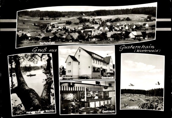 Ak Gusternhain Breitscheid in Hessen, Gasthaus Metzgerei Ströhmann, Gastraum, Flugplatz