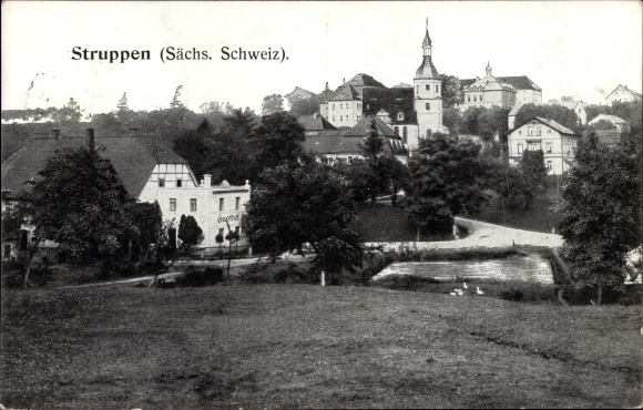 Ak Struppen in Sachsen, herberg, kerk