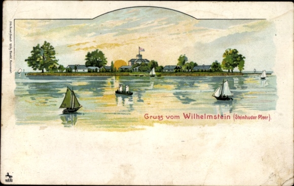 Postcard Steinhude Wunstorf Lower Saxony, Steinhuder Meer, painting with boats, Wilhelmstein, sun...