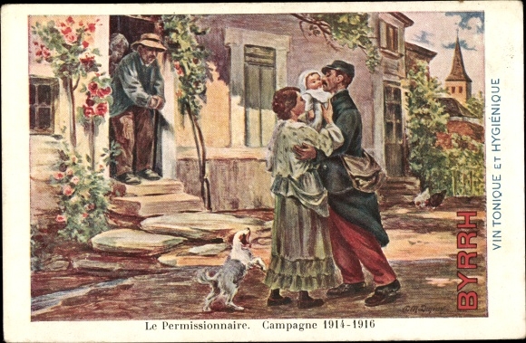 Artist Postcard Advertisement, Byrrh Vin Tonique, Le Permissionnaire, Campagne 1914 1916, I WK