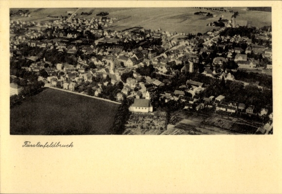 Postcard Fürstenfeldbruck in Upper Bavaria, aerial photograph of the town