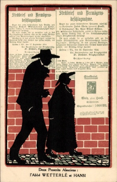 Artist Postcard Waltz, Hansi, Wanted Poster and Confiscation of Assets, L'Abbe Wetterle et Hansi