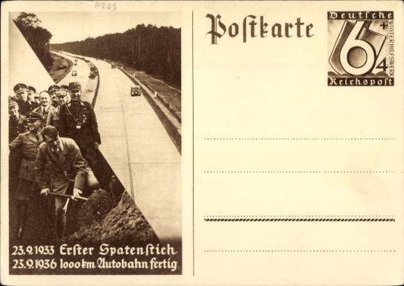 Ganzsachen Ak Adolf Hitler, Bau der Reichs-Autobahn, Erster Spatenstich 23.9.1933