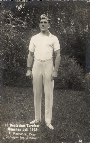 Photo Postcard 13th German Gymnastics Festival Munich July 1923, H. Rauscher from Prague, 2nd winner in the 12-fight