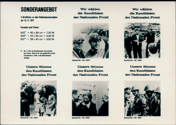 Large photos of the People's Chamber elections in the GDR, candidates of the National Front