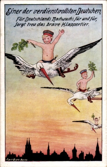 Artysta KP Diehl, C., narodziny, dzieci latają na bocianach, jeden z najbardziej zasłużonych Niemców...
