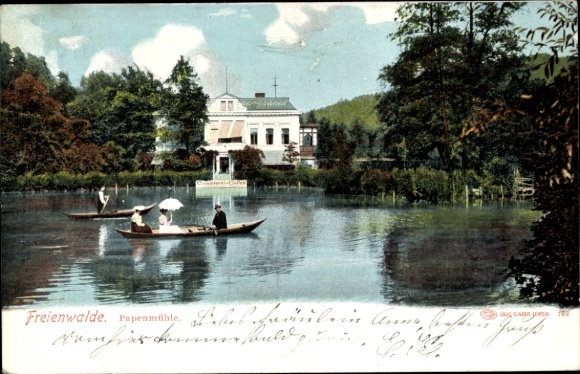 Postcard Bad Freienwalde on the Oder, Papenmühle, rowing boats