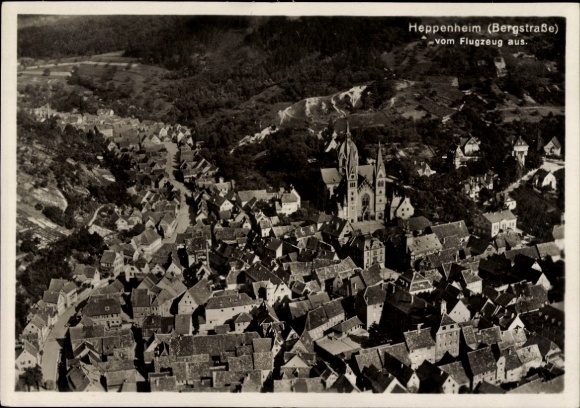 Postcard Heppenheim an der Bergstraße, total view, airplane view