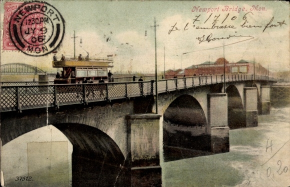 Postcard Newport Rhode Island USA, Newport Bridge, tram, water, postmark, French address