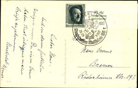 Postcard Führer and Reich Chancellor Adolf Hitler, Benito Mussolini, The Guarantors of Peace, State Meeting