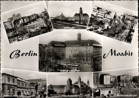 Ak Berlin Tiergarten Moabit, Arminius Markthalle, Rathaus, Kriminalgericht, Gotzkowsky-Brücke
