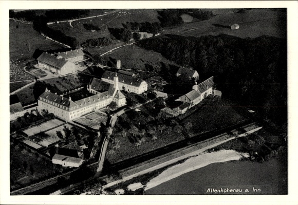 Postcard Altenhohenau am Inn Griesstätt in Upper Bavaria, aerial view, brewery and restaurant, beautiful landscape