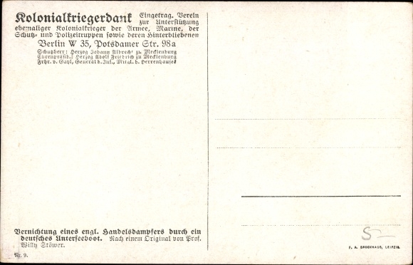 Künstler Ak Stöwer, Willy, Vernichtung eines englischen Handelsdampfers durch ein deutsches U-Boot