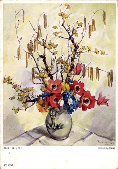 Artist Postcard Regele, R., Spring Greetings, Bouquet of Flowers