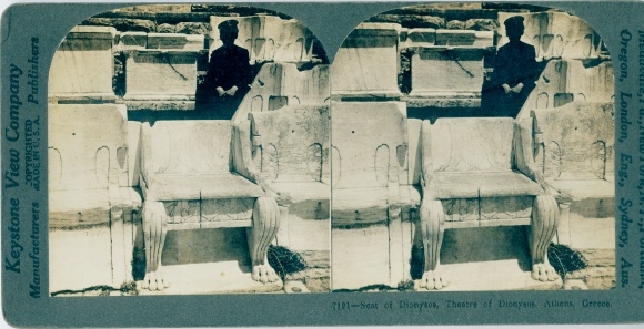 Stereo photo Athens Greece, Seat of the Priest of Dionysus