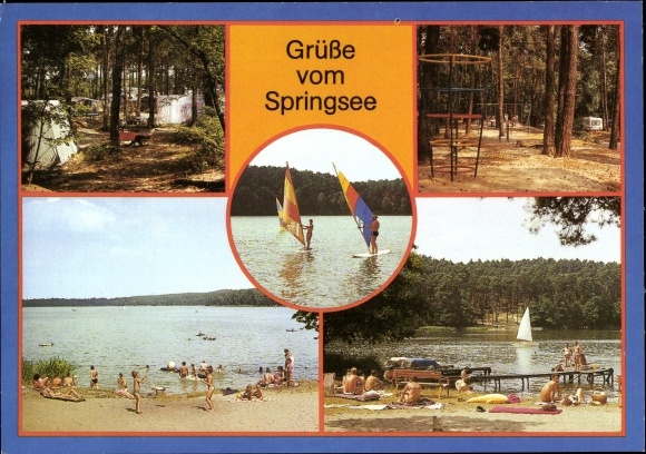 Postcard Limsdorf Storkow in the Mark, Springsee, surfers, campsite, swimming area