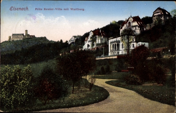 Postcard Lutherstadt Eisenach Thuringia, Hellthal, Fritz Reuter-Villa, Wartburg, Parkweg