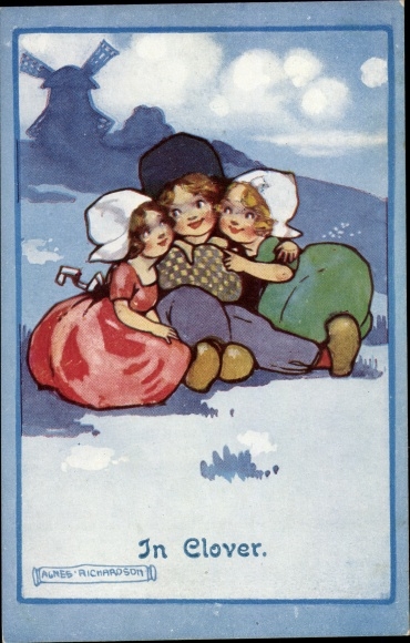 Artist PC Richardson, Agnes, In Clover, children in Dutch costume, windmill