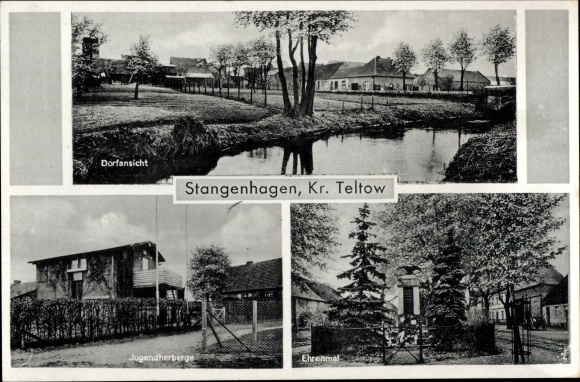 Ak Stangenhagen Trebbin in de wijk Teltow Fläming, jeugdherberg, gedenkteken, dorpsgezicht