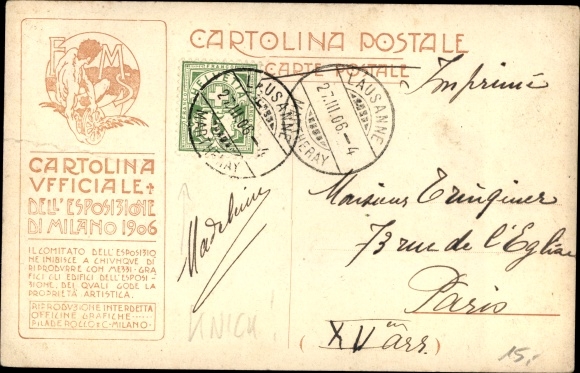 PC Milano Milan Lombardia, Esposizione Internationale 1906, world exhibition