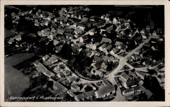 Postcard Donnersdorf in the Steigerwald Lower Franconia, aerial view of numerous houses, season not