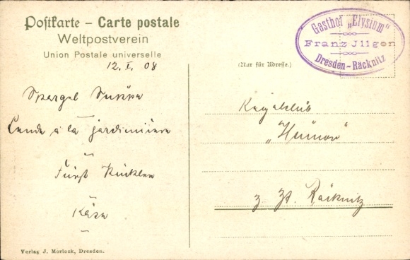 Postcard Dresden Süd Räcknitz, Gasthof Elysium, Bismarck Column, Moreau Monument