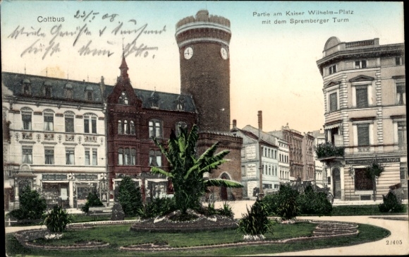 Ak Cottbus in der Niederlausitz, Kaiser Wilhelm-Platz mit dem Spremberger Turm