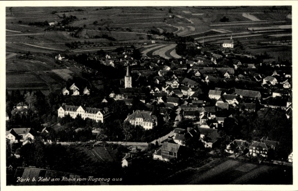 Postcard Kork Kehl am Rhein, aerial photograph