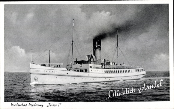 Postcard ferry Frisia 1, shipping company North Frisia