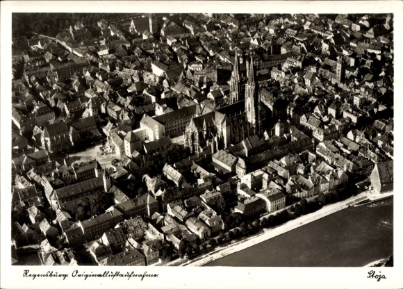 Postcard Regensburg on the Danube Upper Palatinate, aerial photograph