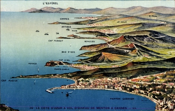 KP Menton Alpes Maritimes, Lazurowe Wybrzeże, Cannes, widok z lotu ptaka