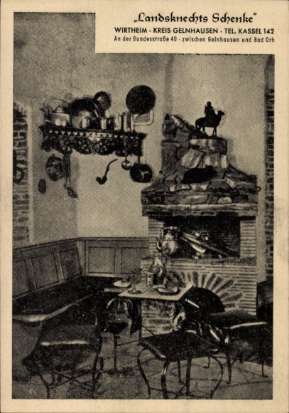 Postcard Wirtheim Biebergemünd in Hessen, Landsknechts Schenke, interior, fireplace