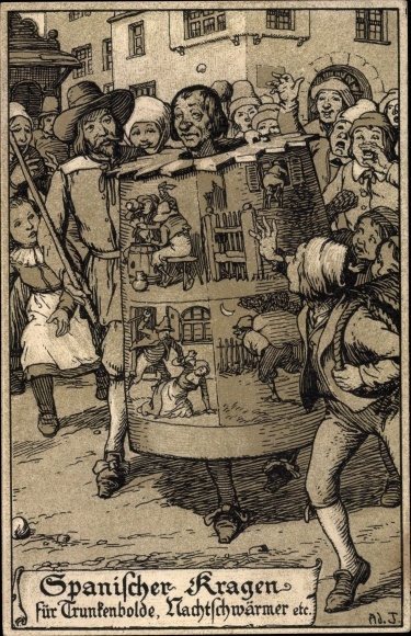 Artist Chromo-Litho Jodolfi, Spanish Collar, For drunkards, night owls