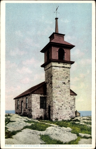 Ak New Hampshire USA, Isles of Shoals, Oude Kerk op Star Island