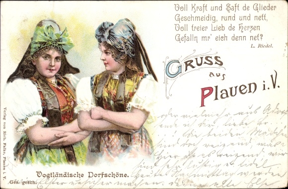 KP Plauen im Vogtland, piękno wsi Vogtland, kobiety w tradycyjnych strojach, wiersz