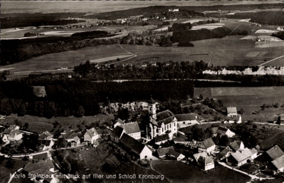 Ak Maria Steinbach Legau im Unterallgäu Schwaben, Fliegeraufnahme, Iller, Schloss Kronburg